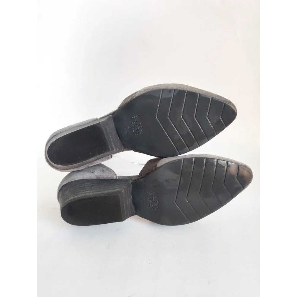 Eileen Fisher Pumps 5.5 Pointed Toe Suede D'Orsay Gray Low Block Heel Hilly